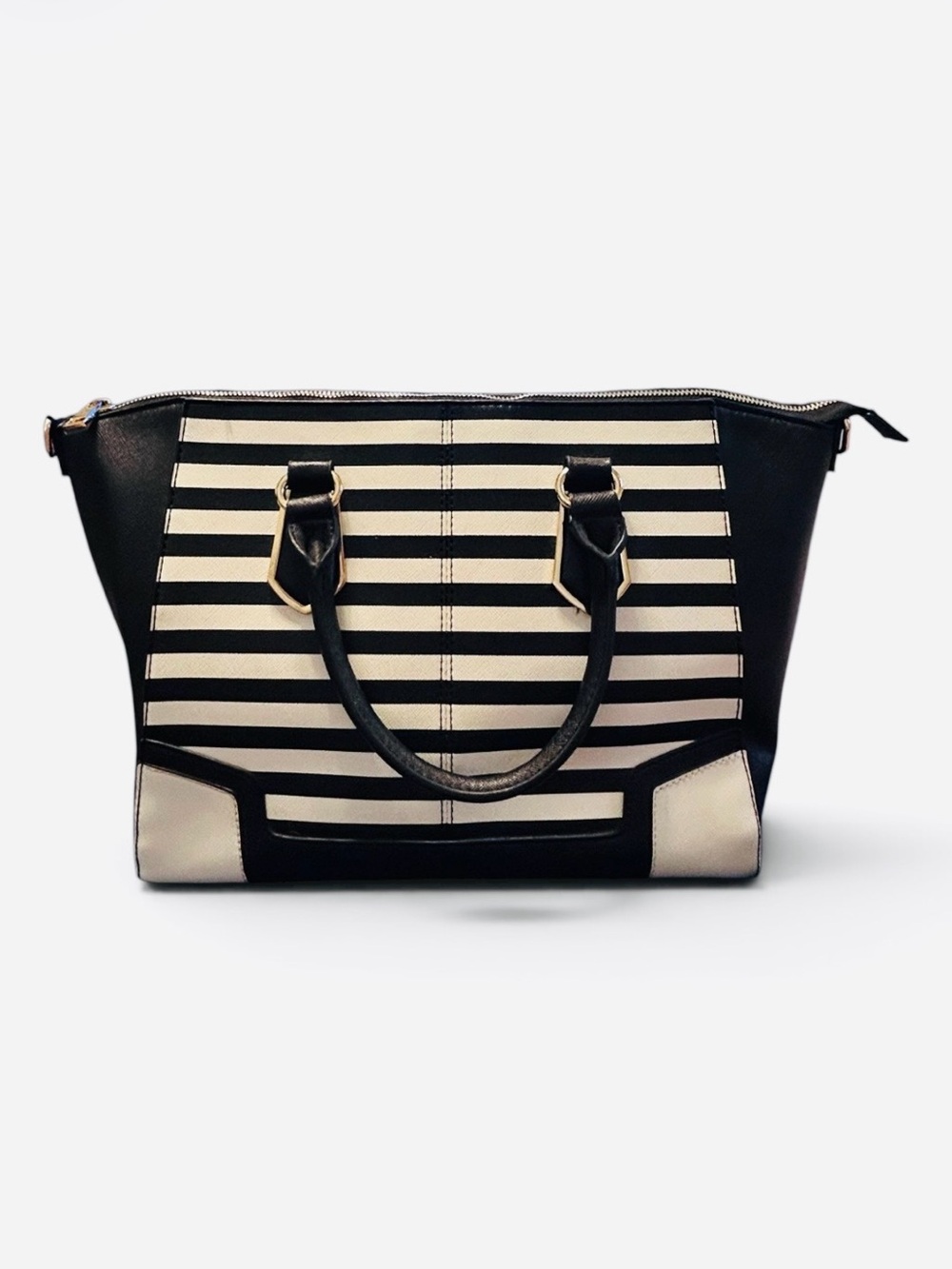 Aldo Large Satchel Bag in Black and Cream Stripes